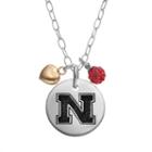 Fiora Crystal Sterling Silver Nebraska Cornhuskers Team Logo & Heart Pendant Necklace, Women's, Size: 16, Red