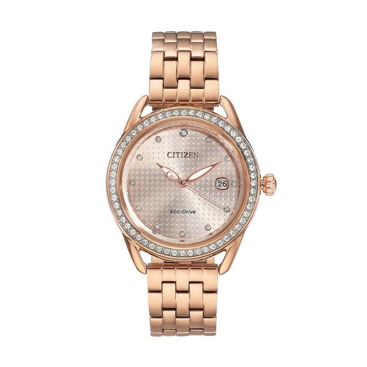 Drive From Citizen Eco-drive Women's Ltr Crystal Stainless Steel Watch, Size: Medium, Pink