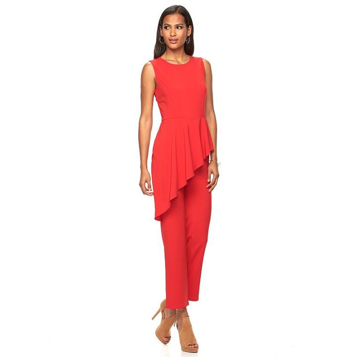Women's Apt. 9&reg; Asymmetrical Peplum Jumpsuit, Size: 10, Red