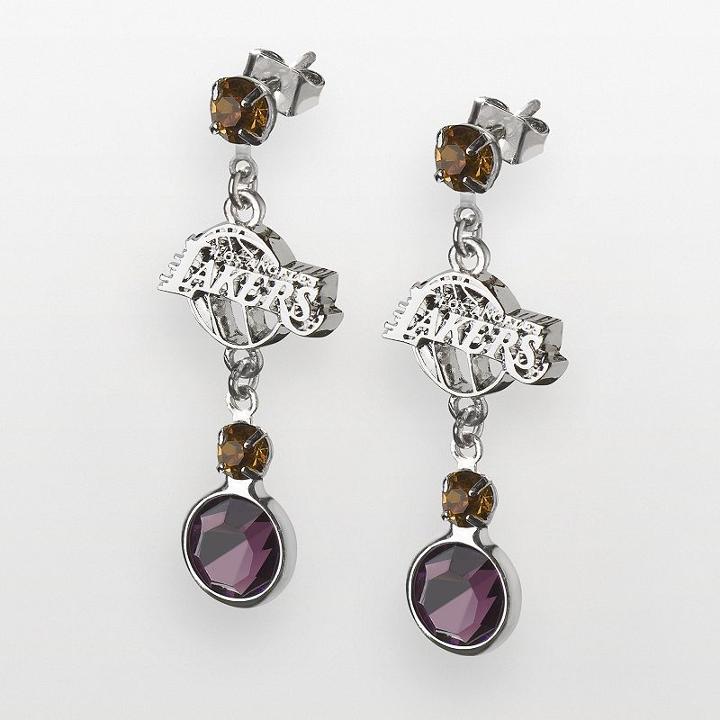 Los Angeles Lakers Silver Tone Crystal Drop Earrings, Women's, Multicolor