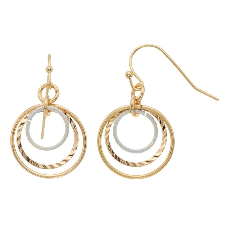 Lc Lauren Conrad Two Tone Nickel Free Textured Hoop Drop Earrings, Women's, White