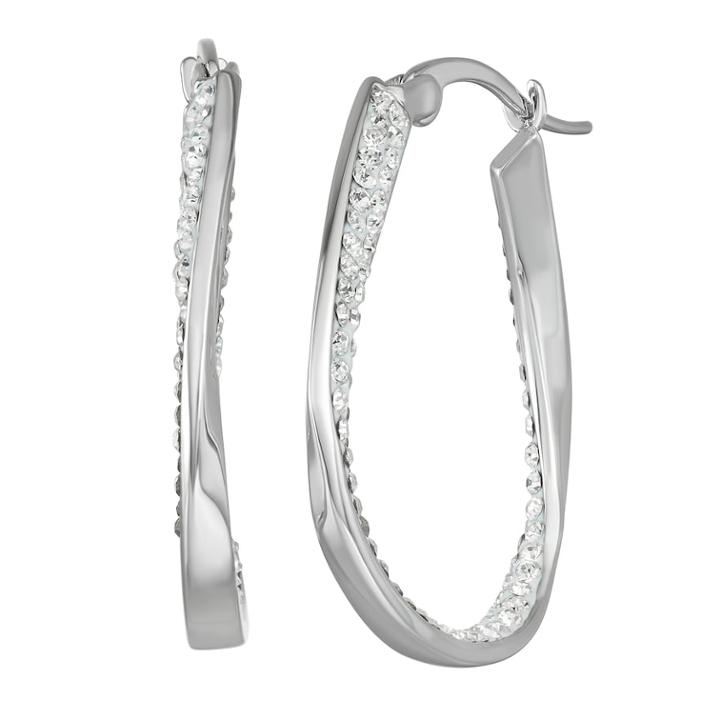 Chrystina Crystal Oval Hoop Earrings, Women's, White