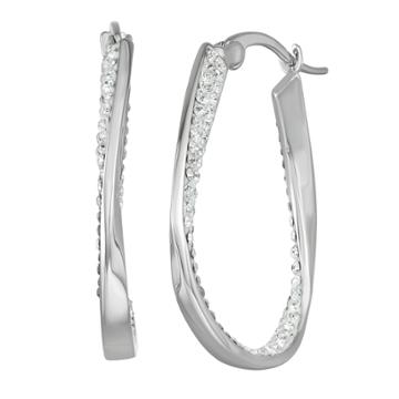 Chrystina Crystal Oval Hoop Earrings, Women's, White