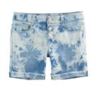 Girls 7-16 So&reg; Acid Wash Frayed Cuff Midi Jean Shorts, Size: 7, Light Blue