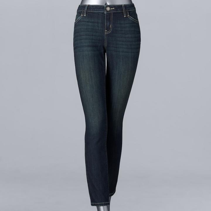 Petite Simply Vera Vera Wang Straight-leg High-waisted Jeans, Women's, Size: 8p - Short, Dark Blue