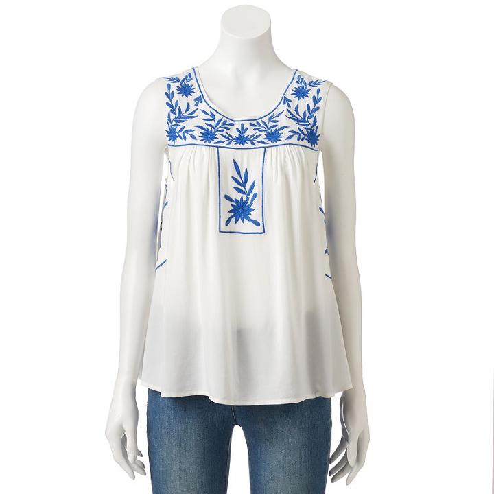 Women's Lc Lauren Conrad Embroidered Babydoll Top, Size: Medium, Blue