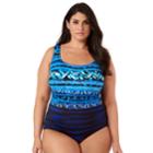 Plus Size Great Lengths Tummy Slimmer X-back One-piece Swimsuit, Women's, Size: 20, Blue