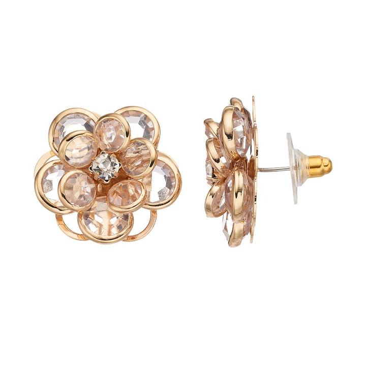 Simulated Crystal Flower Drop Earrings, Women's, Gold