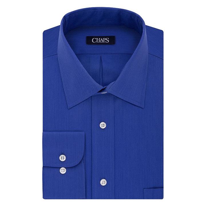 Men's Chaps Regular-fit No-iron Stretch Spread-collar Dress Shirt, Size: 17 36/37, Brt Blue