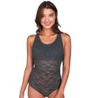Juniors' Candie's&reg; Semi-sheer Lace Bodysuit, Teens, Size: Large, Grey