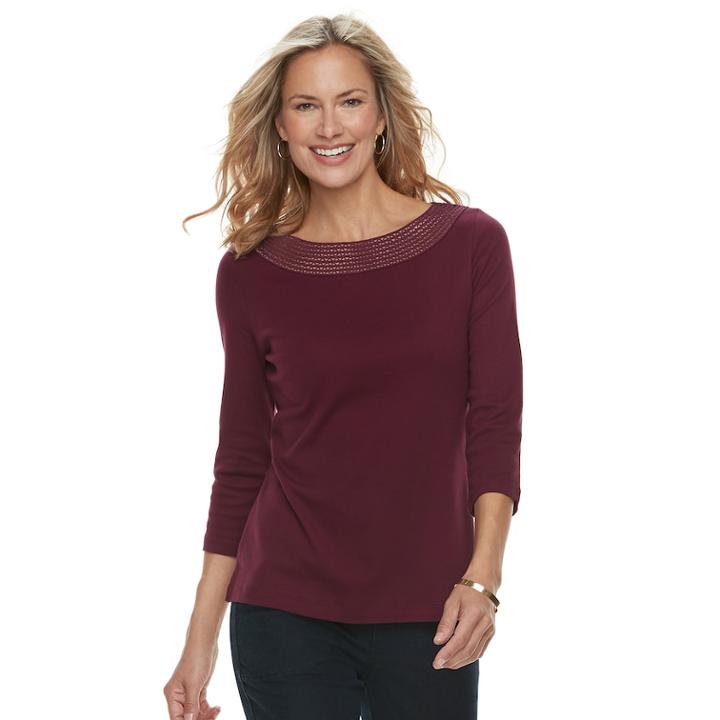 Women's Croft & Barrow&reg; Crochet Trim Boatneck Top, Size: Xxl, Dark Red