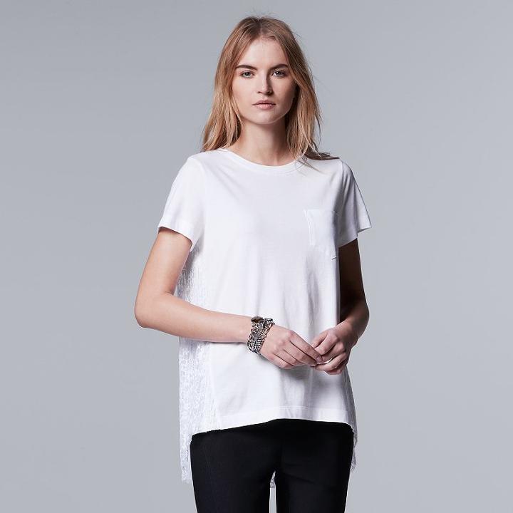 Women's Simply Vera Vera Wang Pleated Lace Back Tee, Size: Xs, White