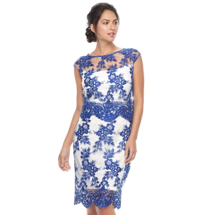 Women's Chaya Floral Mesh Overlay Sheath Dress, Size: 12, Blue (navy)