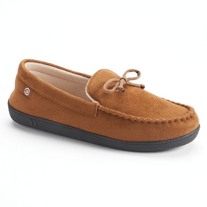 Isotoner Men's Microsuede Gel Memory Foam Moccasin Slippers, Size: Medium, Lt Brown