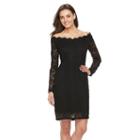 Women's Onyx Nite Lace Off-the-shoulder Sheath Dress, Size: 8, Black