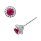 Sterling Silver Ruby And .15-ct. T.w. Diamond Frame Stud Earrings, Women's, Red