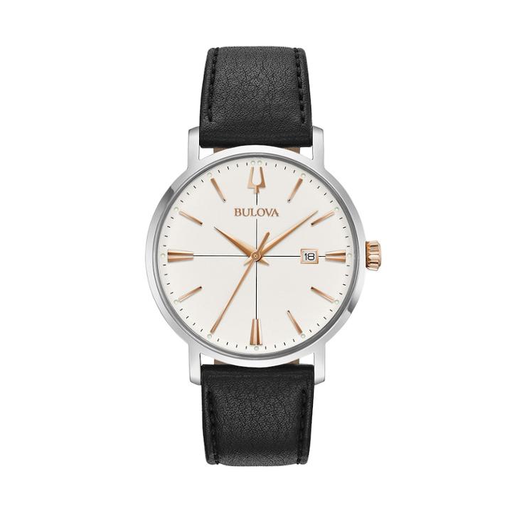 Bulova Men's Aerojet Leather Watch- 98b254, Size: Large, Black