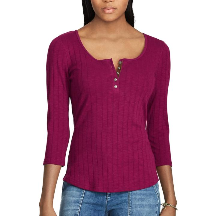 Women's Chaps Henley Top, Size: Medium, Red