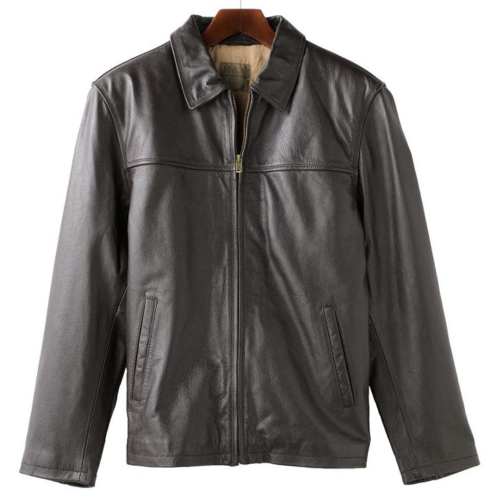Men's R And O Open-bottom Leather Bomber Jacket, Size: Medium, Brown