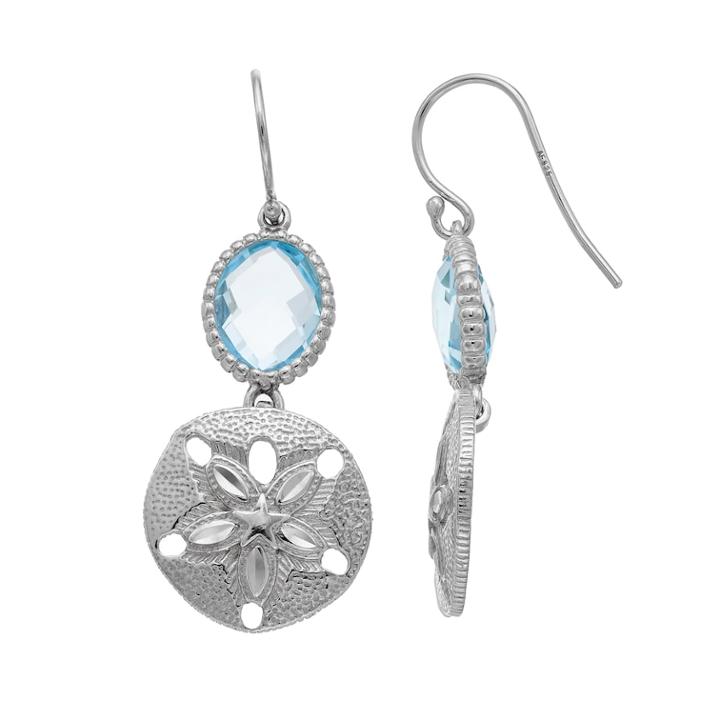 Sterling Silver Blue Topaz Sand Dollar Drop Earrings, Women's