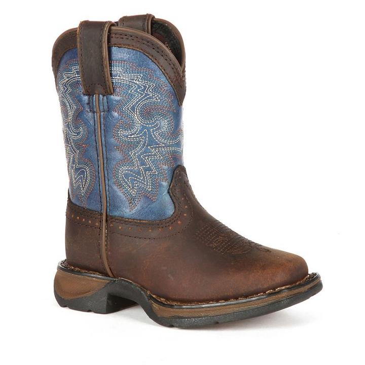 Lil Durango Boys' Full Grain Saddle Western Boots, Size: 7, Blue
