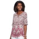 Women's Croft & Barrow&reg; Print Pleated Crepe Top, Size: Large, Med Pink