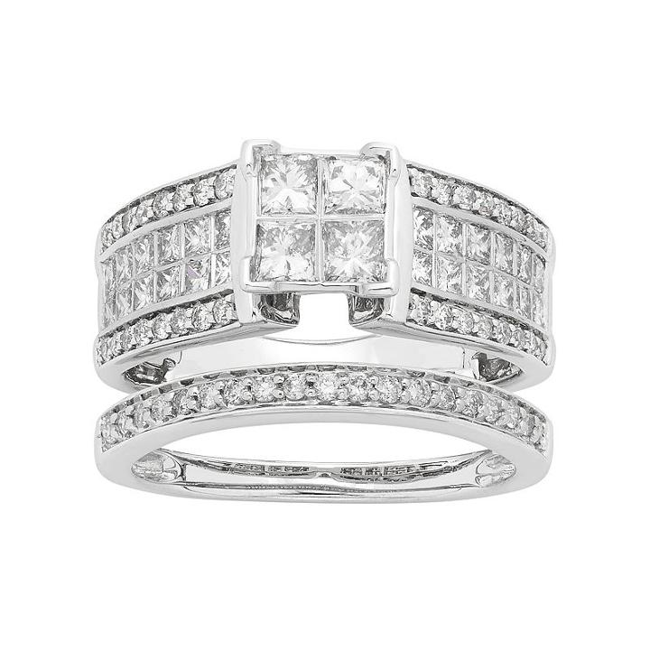 14k White Gold 1 1/2 Carat T.w. Igl Certified Diamond Square Engagement Ring Set, Women's, Size: 10