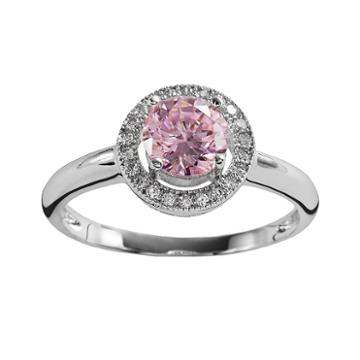 The Silver Lining Silver Plated Pink And White Cubic Zirconia Halo Ring, Women's, Size: 7