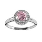 The Silver Lining Silver Plated Pink And White Cubic Zirconia Halo Ring, Women's, Size: 7