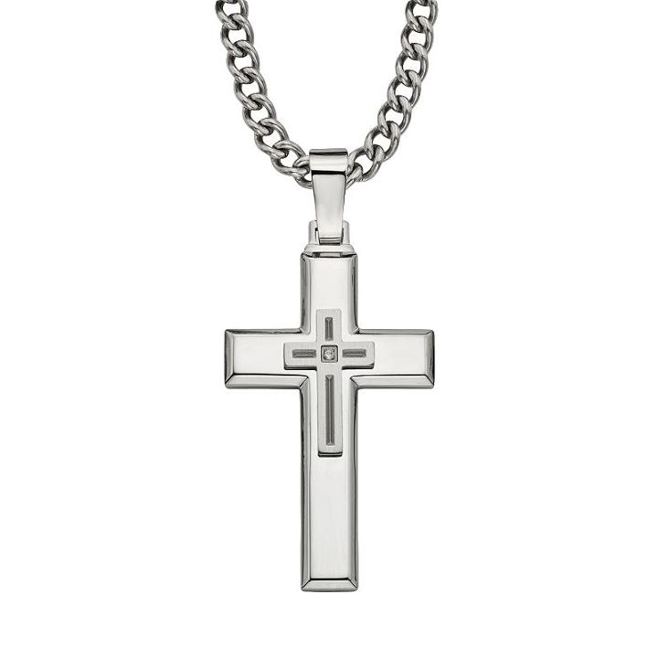 Axl By Triton Men's Stainless Steel Cross Pendant, Size: 22, White