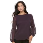 Women's Apt. 9&reg; Textured Balloon Sleeve Top, Size: Xl, Purple