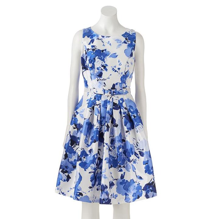 Women's Jessica Howard Pleated Floral Fit & Flare Dress, Size: 10, Brt Blue