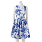 Women's Jessica Howard Pleated Floral Fit & Flare Dress, Size: 10, Brt Blue