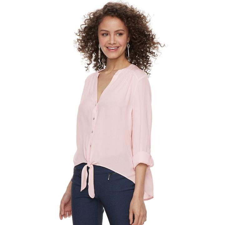 Juniors' Candie's&reg; Crepe Button-front Shirt, Teens, Size: Medium, Light Pink