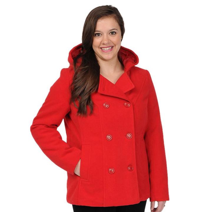 Women's Excelled Hooded Peacoat, Size: Xl, Red