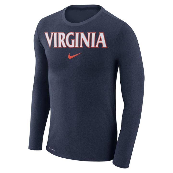 Men's Nike Virginia Cavaliers Marled Long-sleeve Dri-fit Tee, Size: Xl, Blue (navy)
