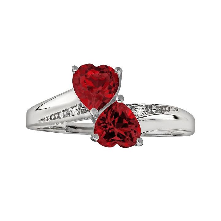 Sterling Silver Garnet And Diamond Accent Heart Bypass Ring, Women's, Size: 5, Red
