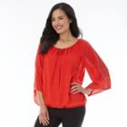 Women's Ab Studio Lace-trim Peasant Top, Size: Xlrg Av/rg, Med Red
