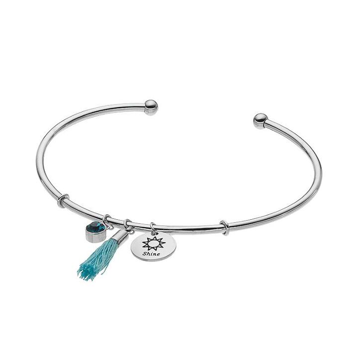 Silver Plated Shine Tassel Charm Cuff Bracelet, Women's, Blue