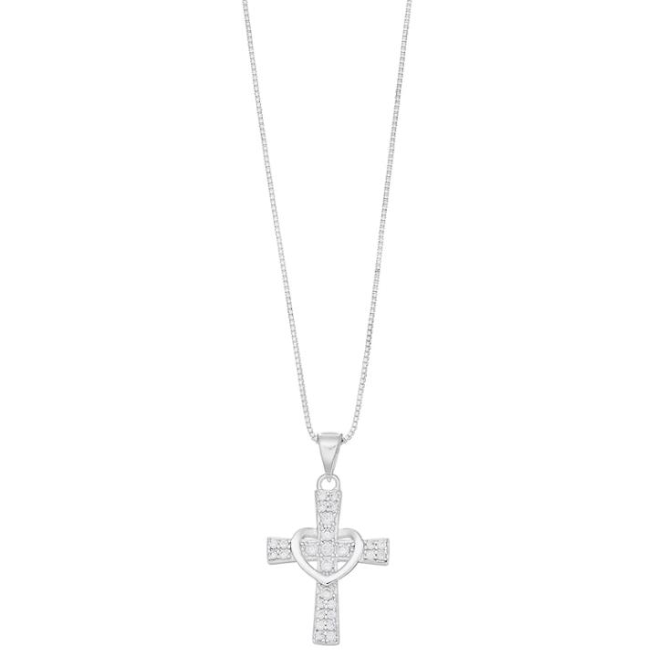 Timeless Sterling Silver Cubic Zirconia Heart Cross Pendant, Women's, White