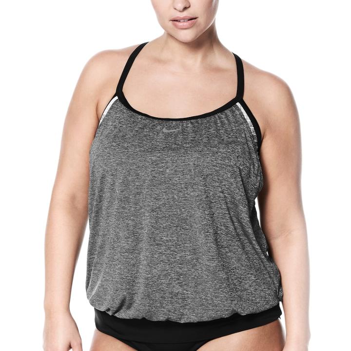 Plus Size Nike Layered Sport Tankini Top, Women's, Size: 2xl, Black