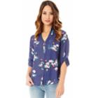 Juniors' Iz Byer Roll-tab Shirt, Teens, Size: Small, Navy Floral