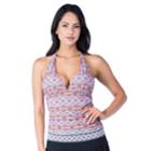 Women's Chaps Tummy Slimmer Medallion Halterkini Top, Size: 18, Voyage Stripe
