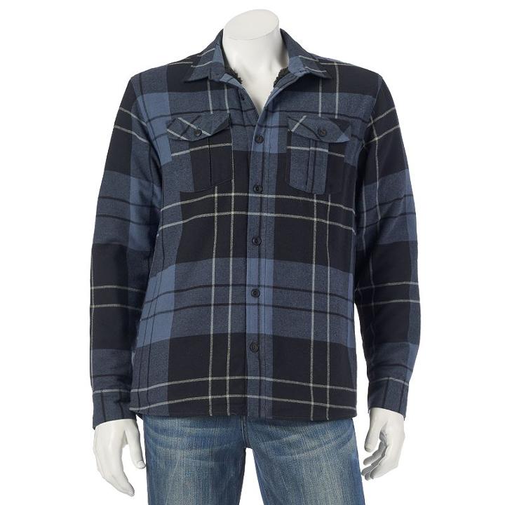 Men's Ocean Current Plaid Sherpa-lined Shirt Jacket, Size: Large, Dark Blue