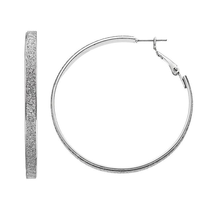 Glittery Flat Hoop Earrings, Women's, Multicolor