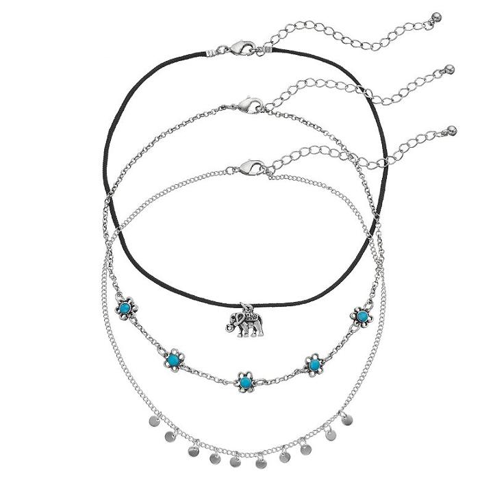 Mudd&reg; Flower, Disc & Elephant Charm Choker Necklace Set, Girl's, Black