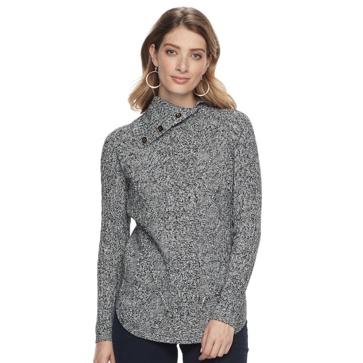 Women's Croft & Barrow&reg; Cable-knit Splitneck Sweater, Size: Small, Black