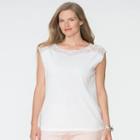 Plus Size Chaps Lace-yoke Boatneck Tee, Women's, Size: 2xl, White
