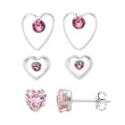 Charming Girl Kids' Sterling Silver Crystal & Cubic Zirconia Heart Stud Earring Set, Pink
