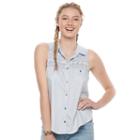 Juniors' Mudd&reg; Embroidered Twill Blouse, Girl's, Size: Medium, Med Blue